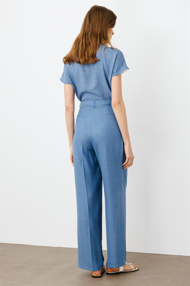 Modailgi  Pileli Yandan Cepli Palazzo Pantolon -1556 İndigo