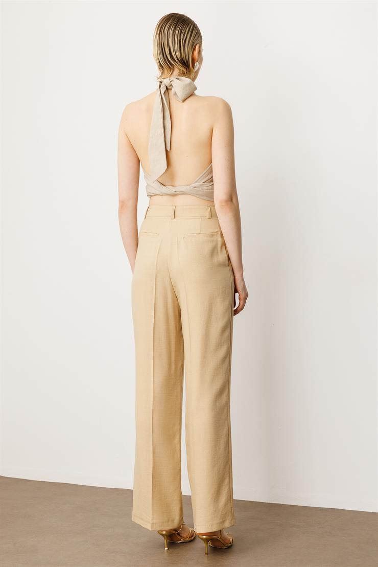 Modailgi  Pileli Yandan Cepli Palazzo Pantolon -1556 Bej
