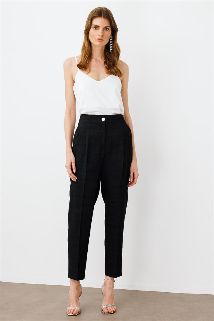 Modailgi  Pileli Yüksek Bel Yandan Cepli Havuç Paça Pantolon - 70022 Siyah