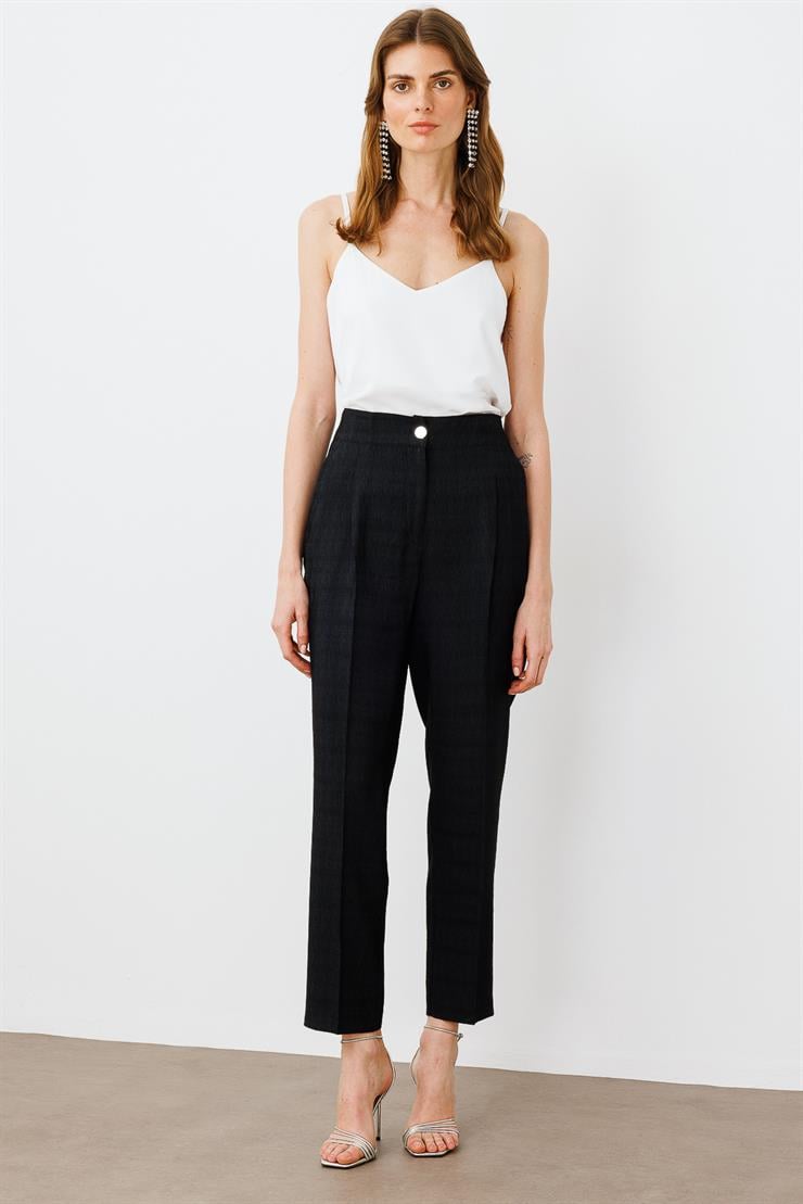 Modailgi  Pileli Yüksek Bel Yandan Cepli Havuç Paça Pantolon - 70022 Siyah