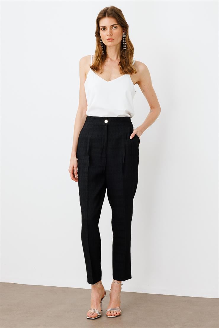 Modailgi  Pileli Yüksek Bel Yandan Cepli Havuç Paça Pantolon - 70022 Siyah