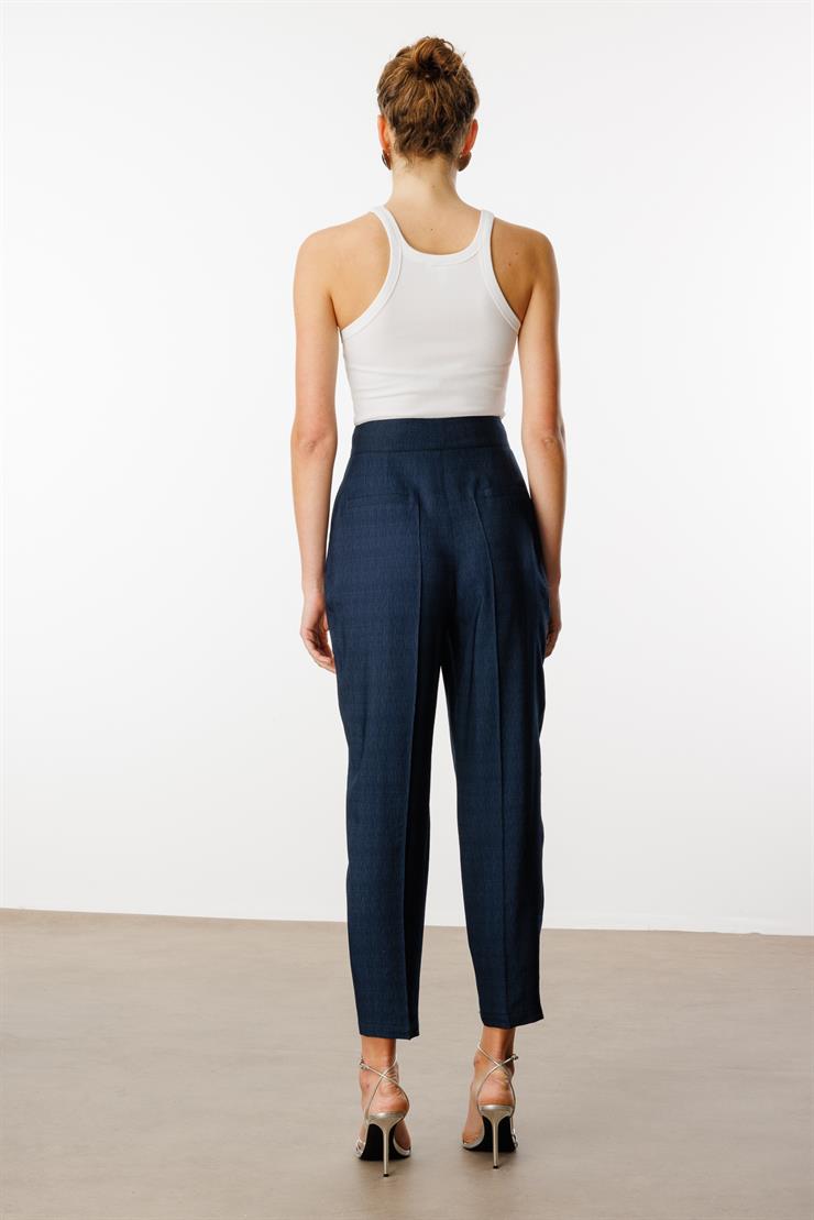 Modailgi  Pileli Yüksek Bel Yandan Cepli Havuç Paça Pantolon - 70022 Lacivert