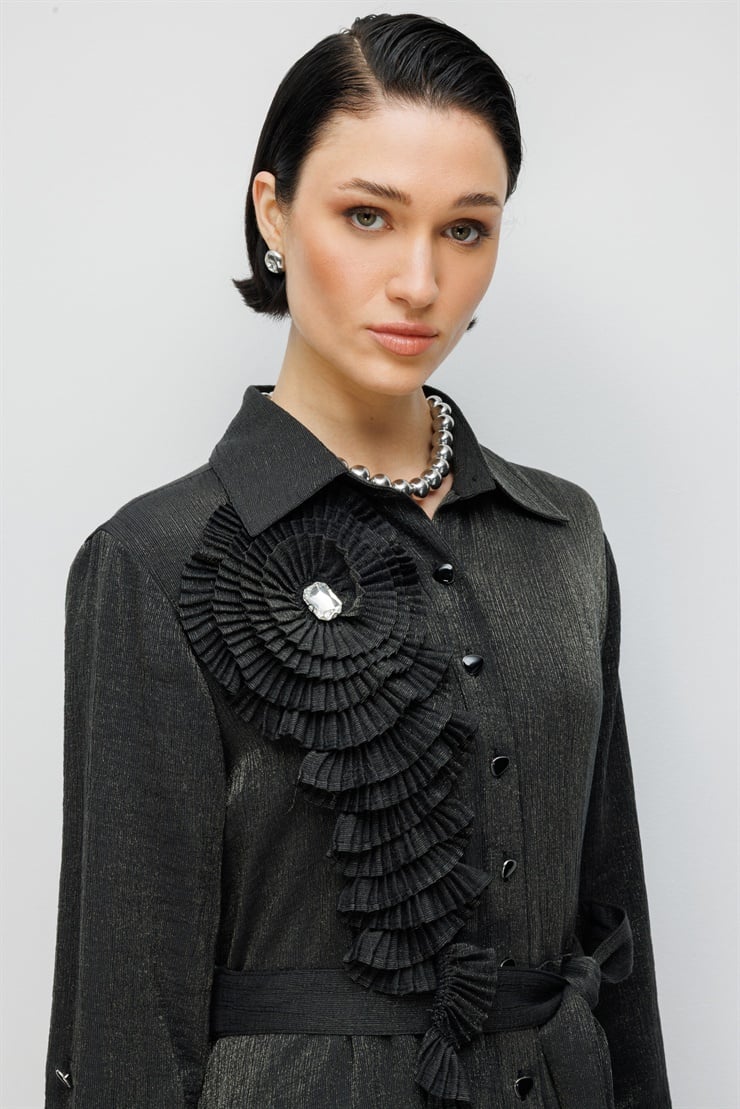 Modailgi Pilise Süslemeli Beli Kemerli Uzun Elbise