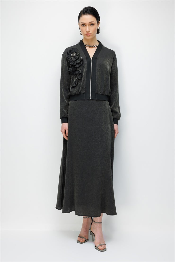 Modailgi Pilise Süslemeli İnci Aksesuarlı Bomber Gömlek - 30039