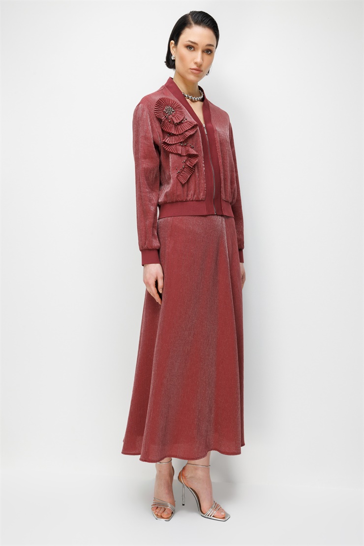 Modailgi Pilise Süslemeli İnci Aksesuarlı Bomber Gömlek - 30039