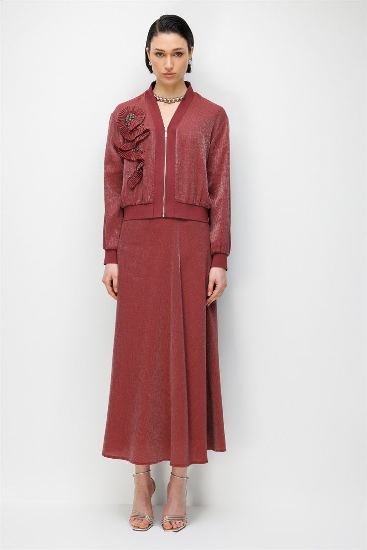 Modailgi Pilise Süslemeli İnci Aksesuarlı Bomber Gömlek - 30039