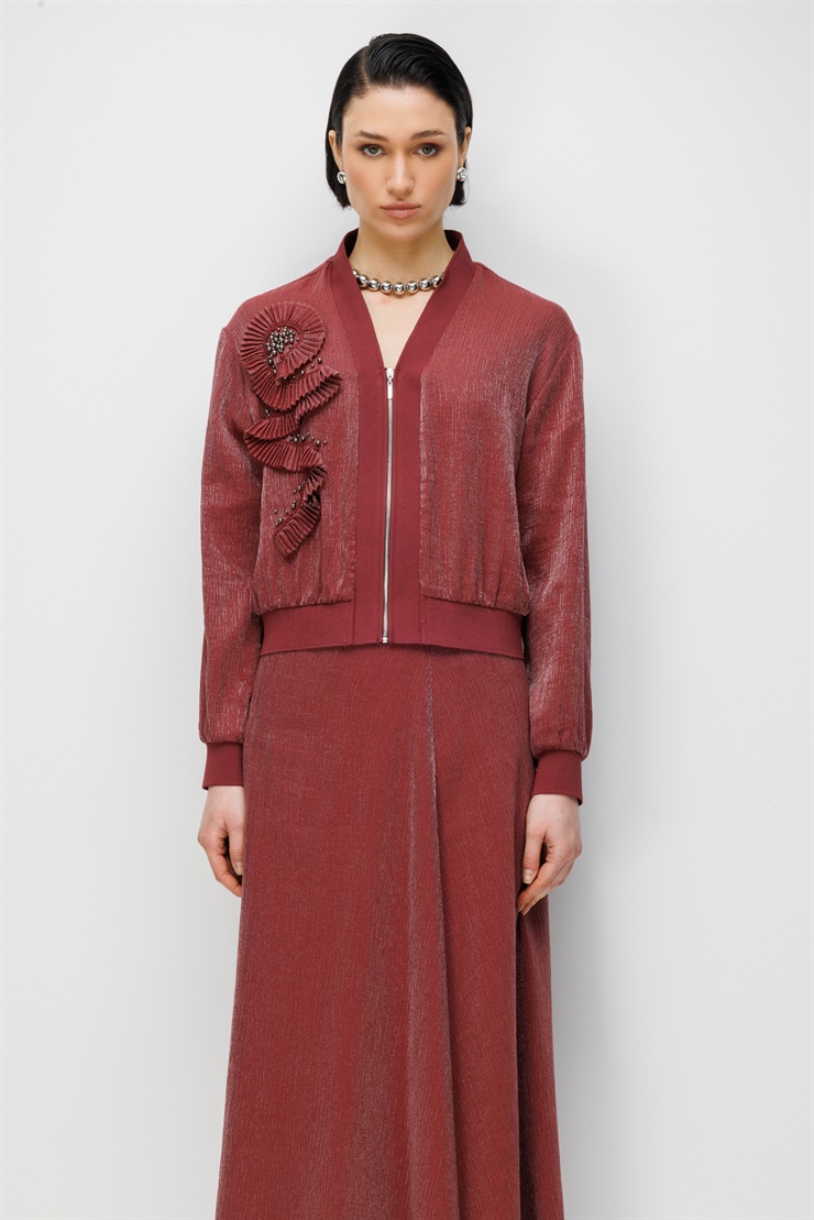 Modailgi Pilise Süslemeli İnci Aksesuarlı Bomber Gömlek - 30039