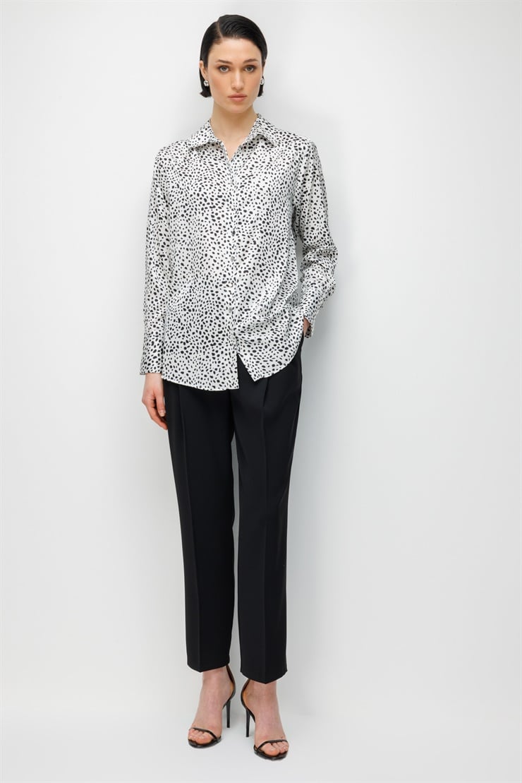 Modailgi  Puan Desen Oversize Saten Gömlek Siyah