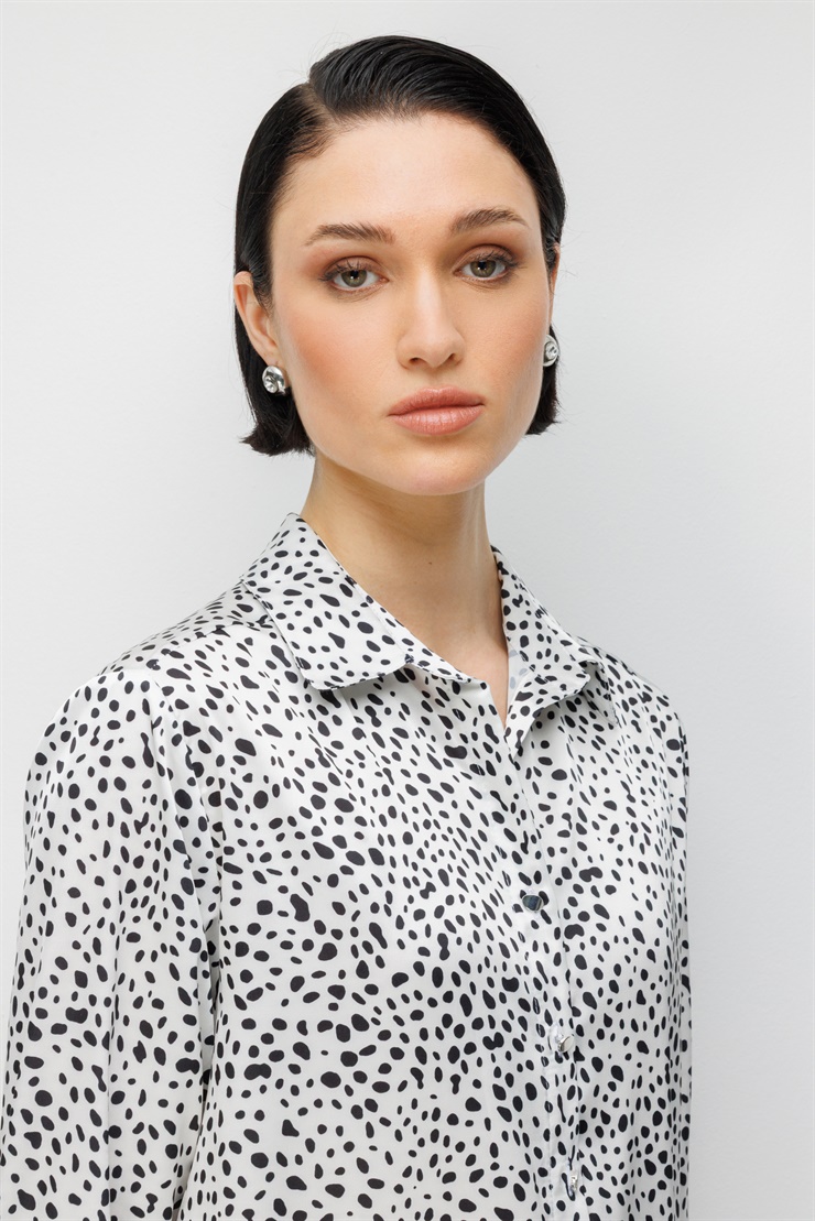 Modailgi  Puan Desen Oversize Saten Gömlek Siyah