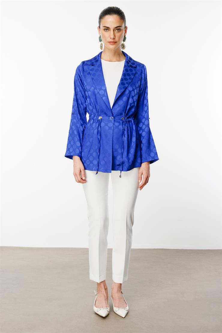 Modailgi  Puan Jakarlı Beli Büzgülü İkili Takım Saks