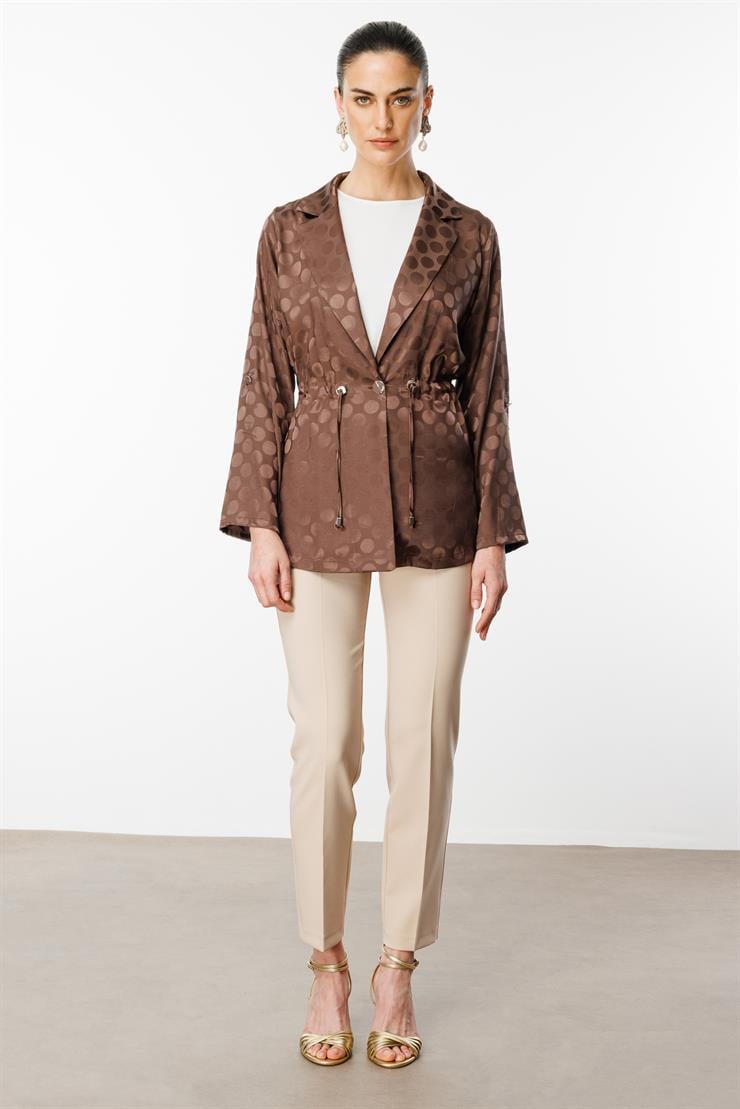 Modailgi  Puan Jakarlı Beli Büzgülü İkili Takım Kahve