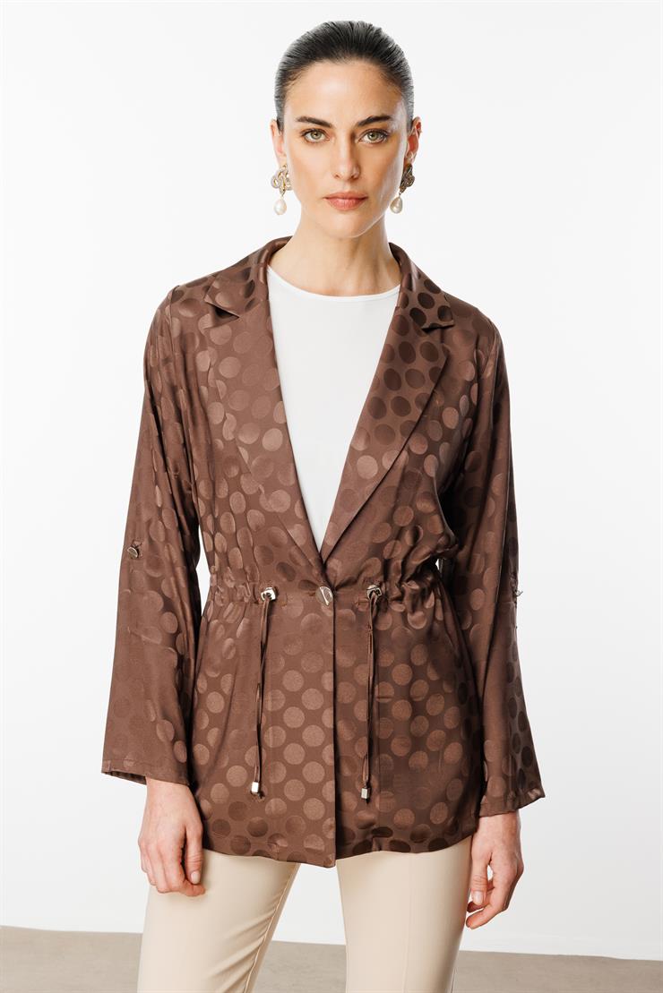 Modailgi  Puan Jakarlı Beli Büzgülü İkili Takım Kahve