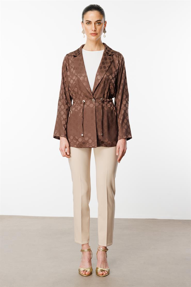 Modailgi  Puan Jakarlı Beli Büzgülü İkili Takım Kahve