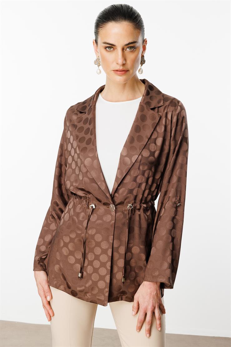 Modailgi  Puan Jakarlı Beli Büzgülü İkili Takım Kahve