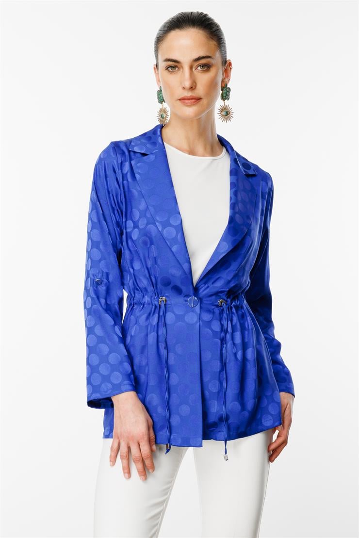 Modailgi  Puan Jakarlı Beli Büzgülü İkili Takım Saks