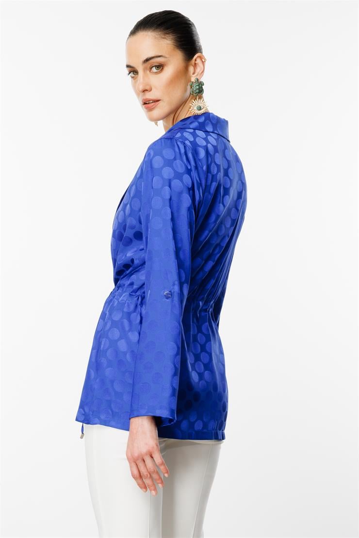 Modailgi  Puan Jakarlı Beli Büzgülü İkili Takım Saks