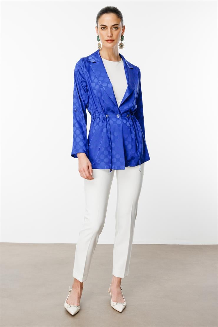 Modailgi  Puan Jakarlı Beli Büzgülü İkili Takım Saks