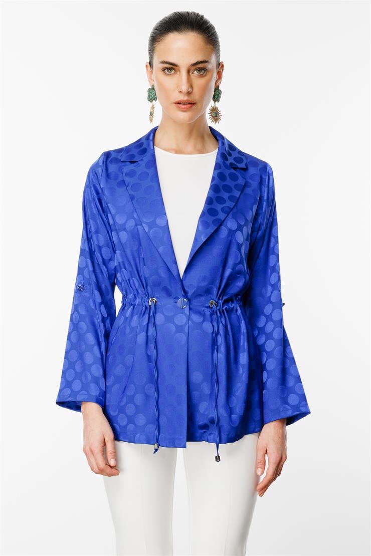 Modailgi  Puan Jakarlı Beli Büzgülü İkili Takım Saks