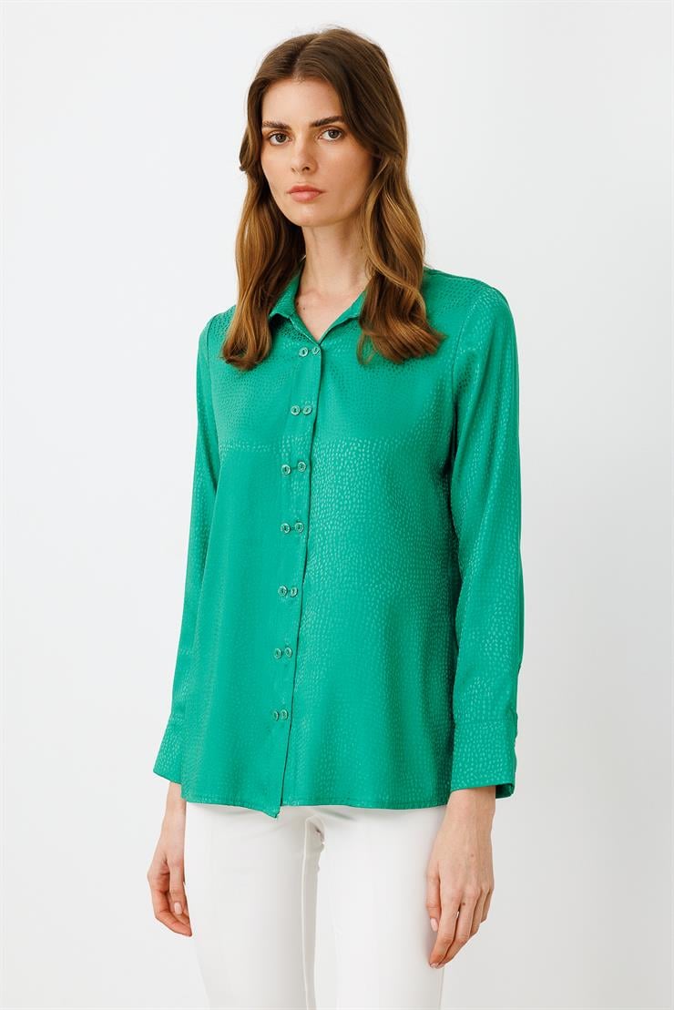 Modailgi  Puan Jakarlı Çift Düğmeli Gömlek Yeşil