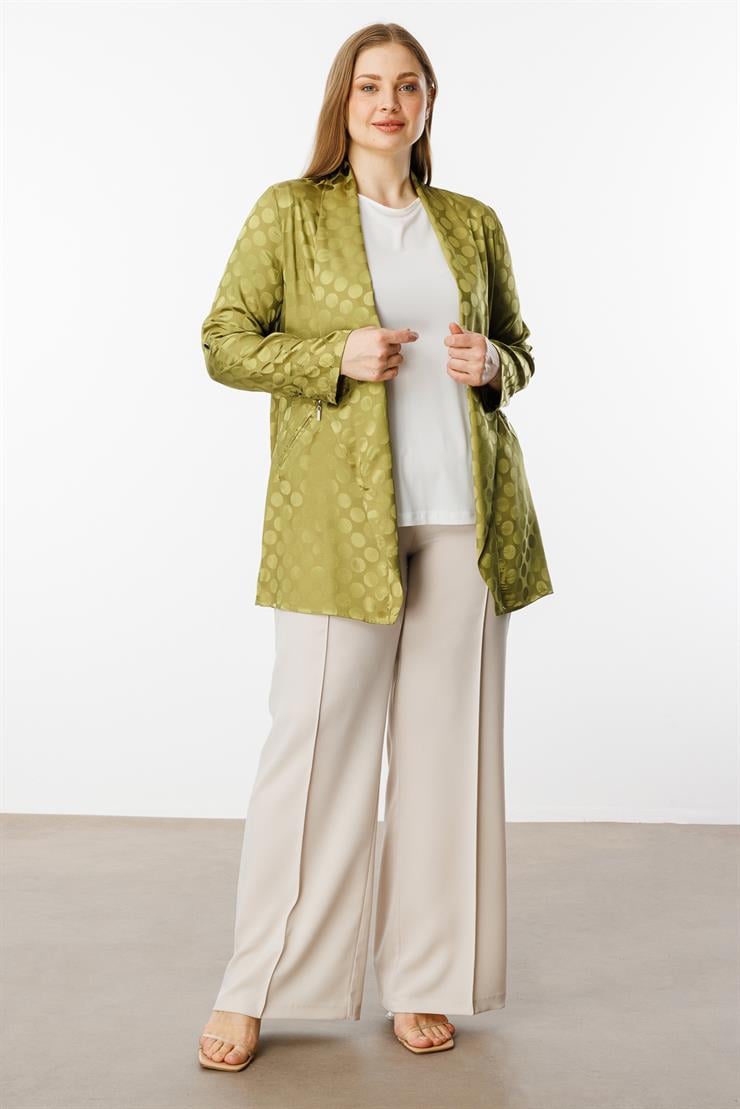 Modailgi  Puan Jakarlı Şal Yaka İkili Takım Olive