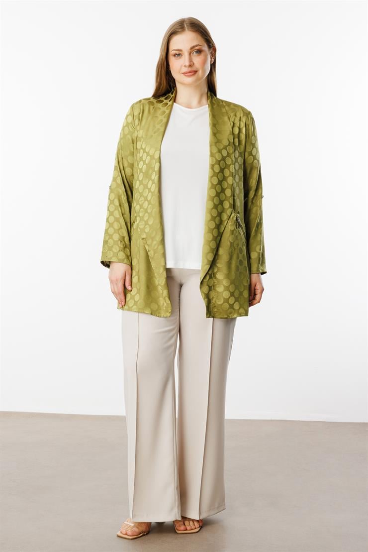 Modailgi  Puan Jakarlı Şal Yaka İkili Takım Olive