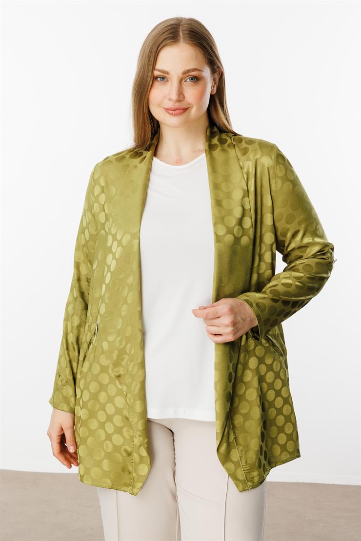 Modailgi  Puan Jakarlı Şal Yaka İkili Takım Olive