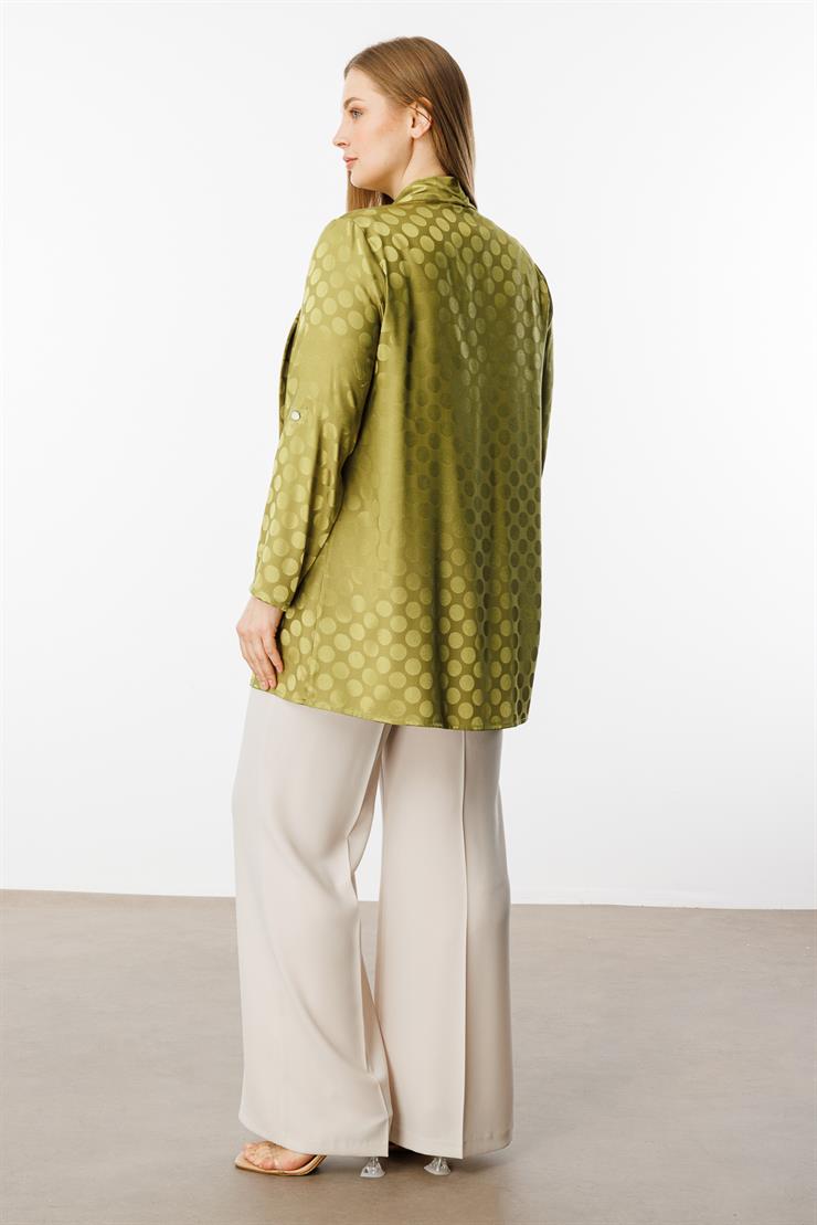 Modailgi  Puan Jakarlı Şal Yaka İkili Takım Olive