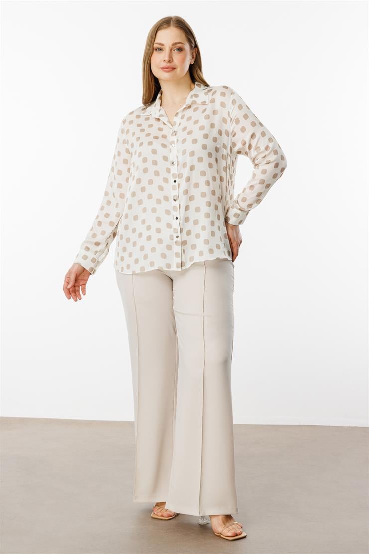 Modailgi  Puanlı Oversize Saten Gömlek Taş