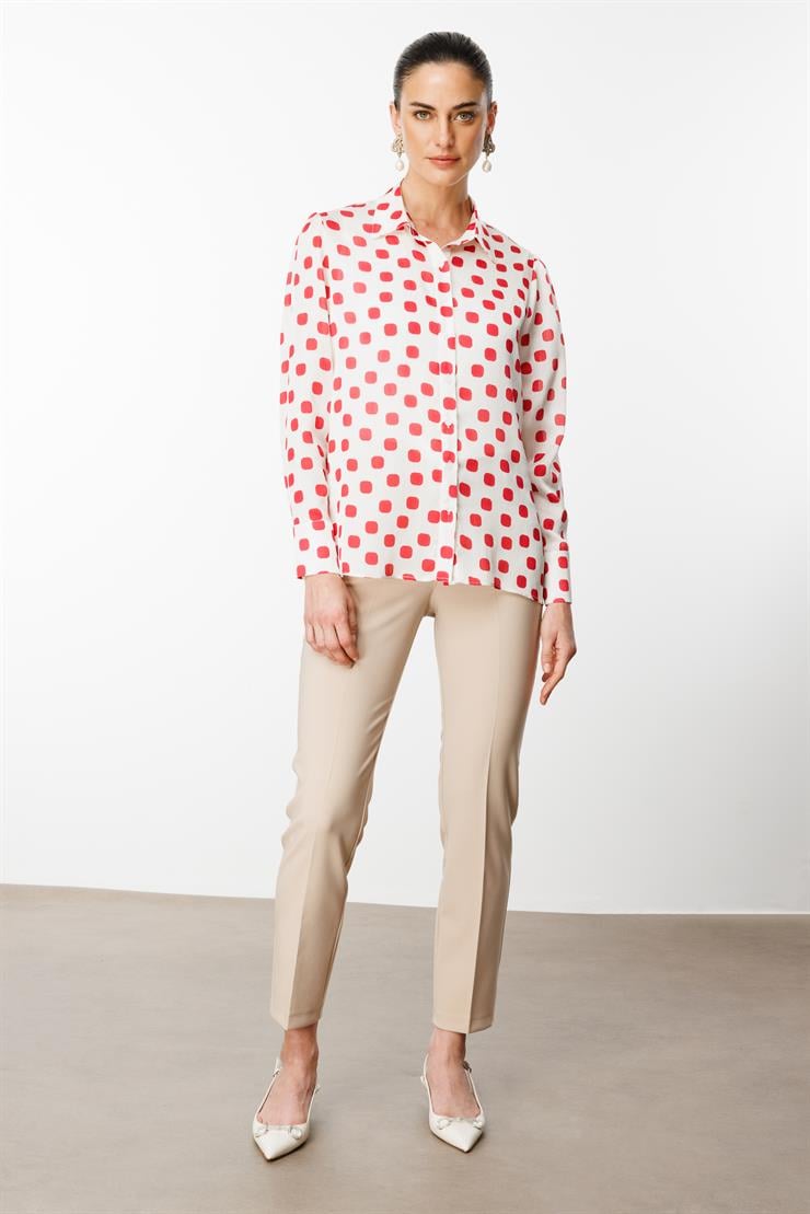 Modailgi  Puanlı Oversize Saten Gömlek Kırmızı