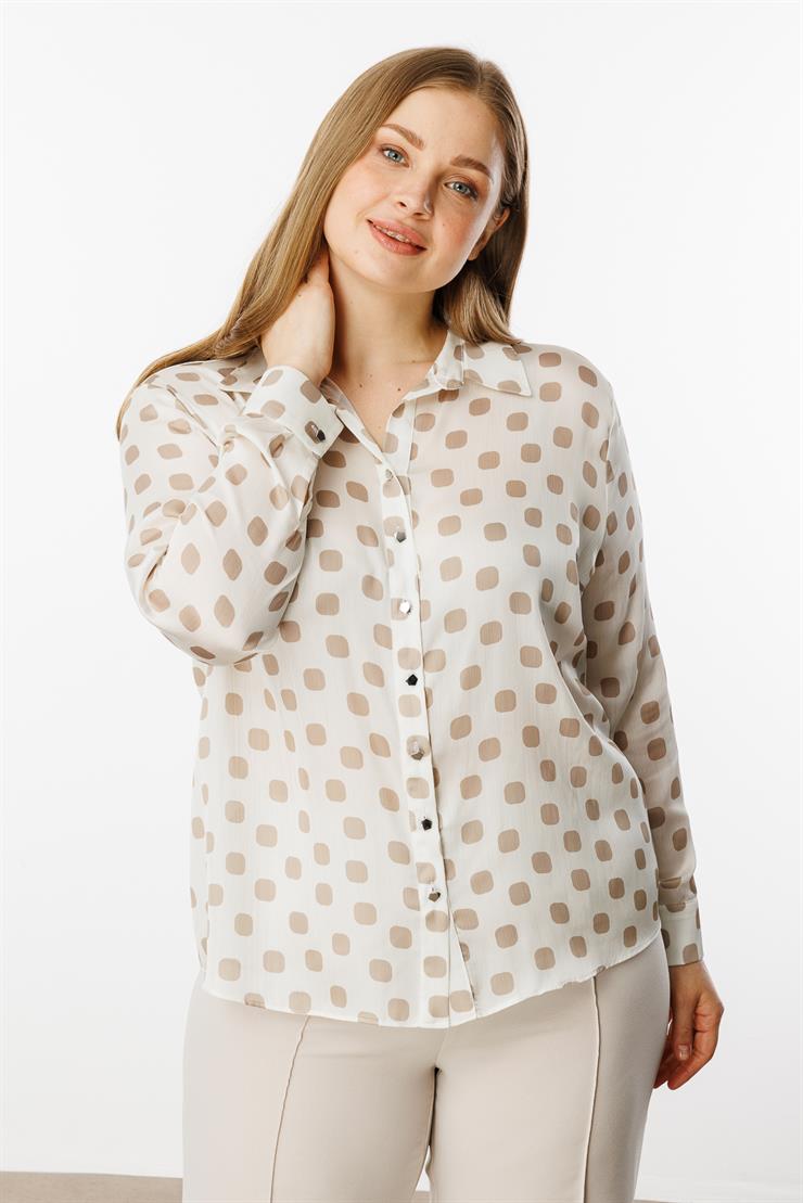 Modailgi  Puanlı Oversize Saten Gömlek Taş