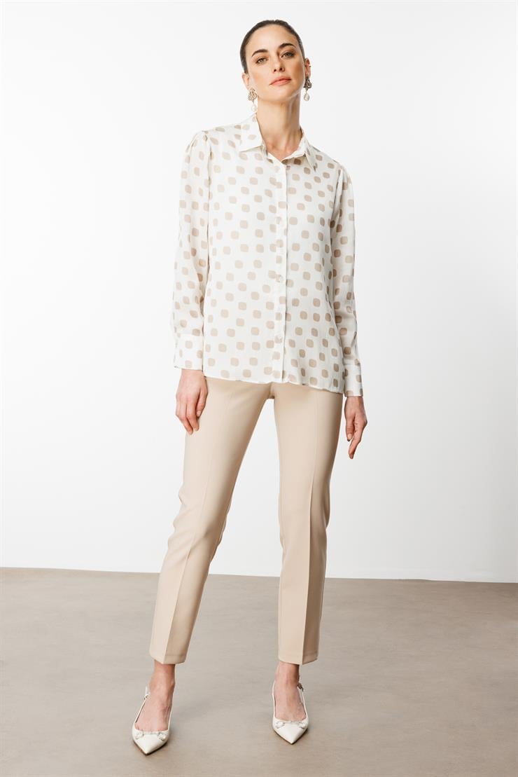 Modailgi  Puanlı Oversize Saten Gömlek Taş