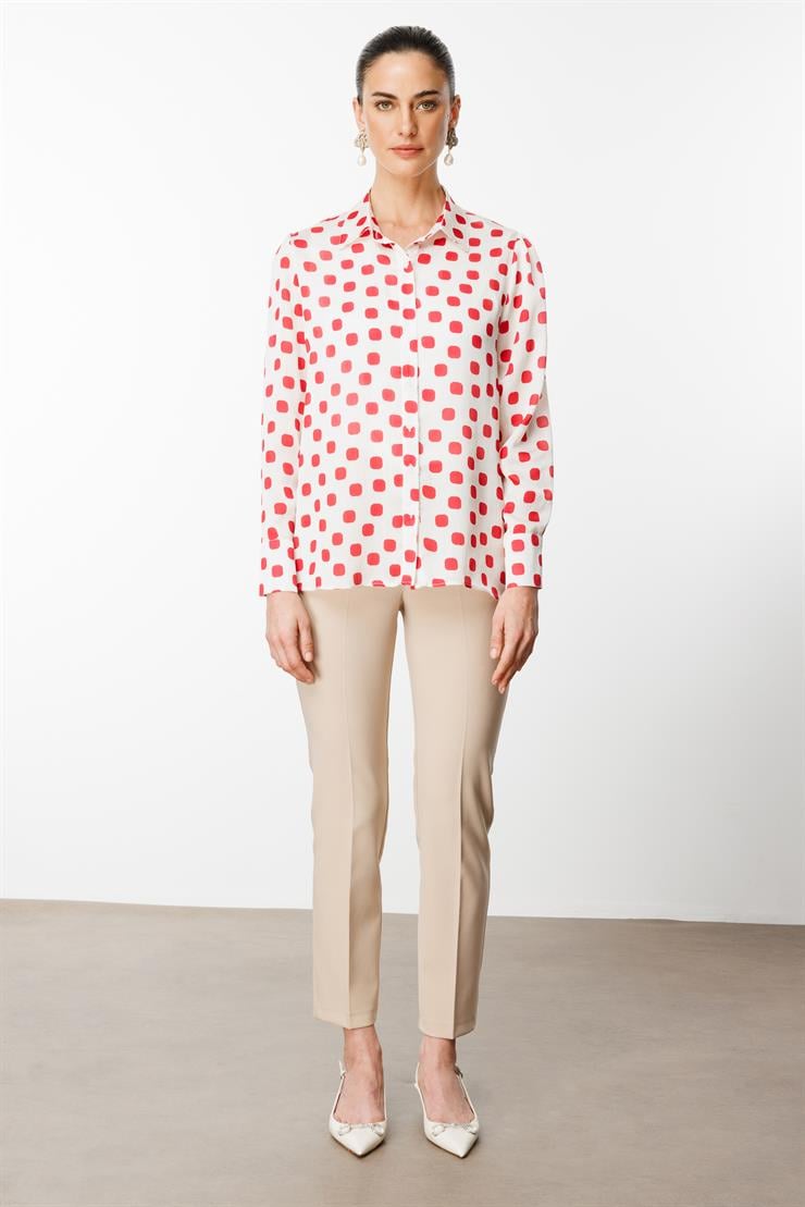 Modailgi  Puanlı Oversize Saten Gömlek Kırmızı