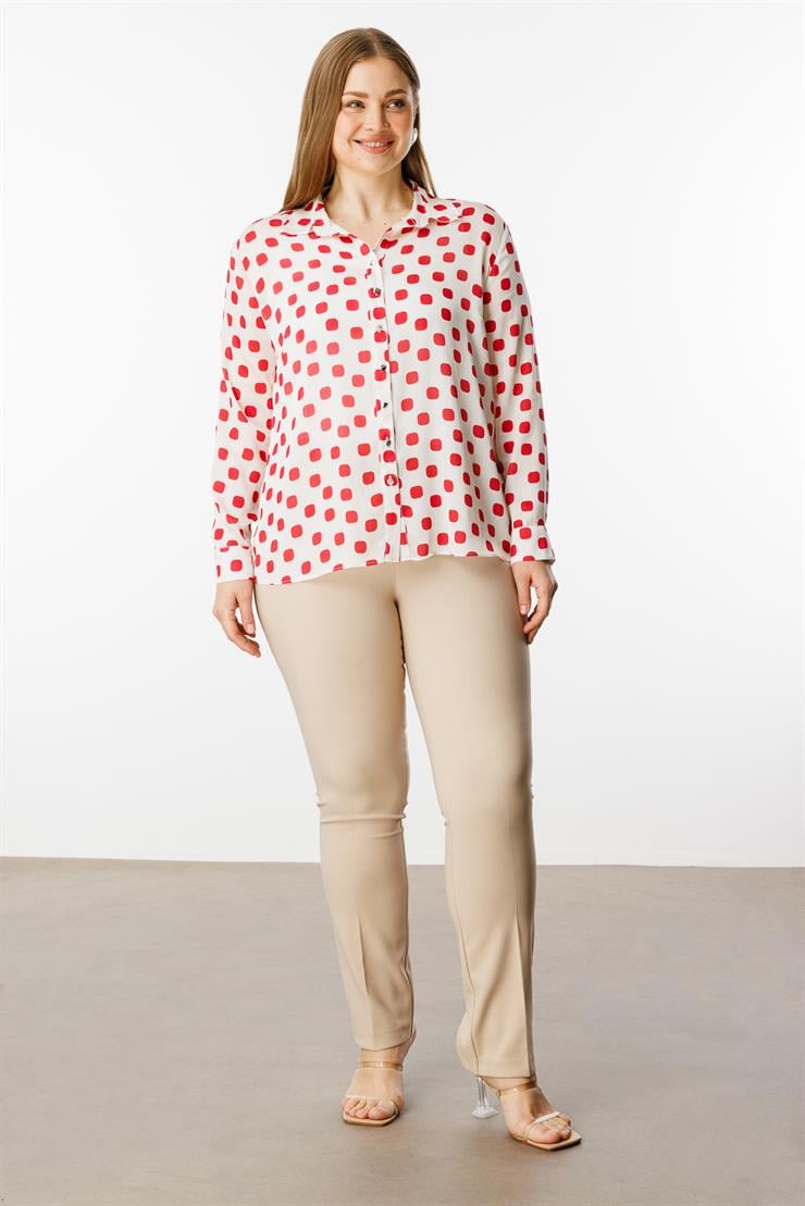 Modailgi  Puanlı Oversize Saten Gömlek Kırmızı