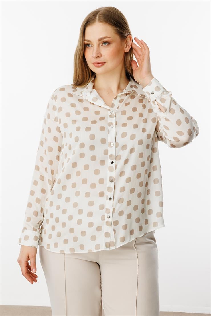 Modailgi  Puanlı Oversize Saten Gömlek Taş