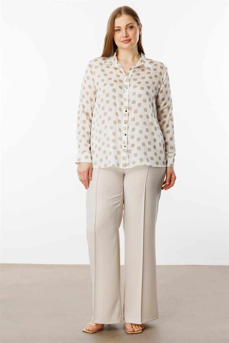 Modailgi  Puanlı Oversize Saten Gömlek Taş