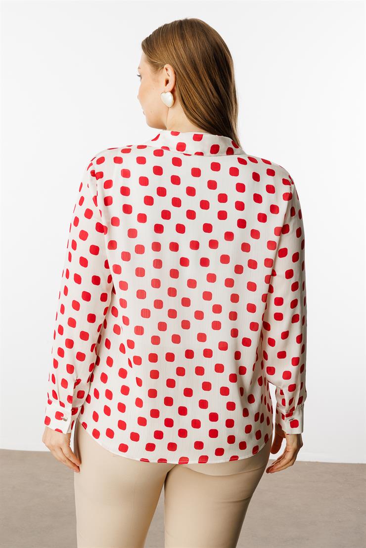 Modailgi  Puanlı Oversize Saten Gömlek Kırmızı