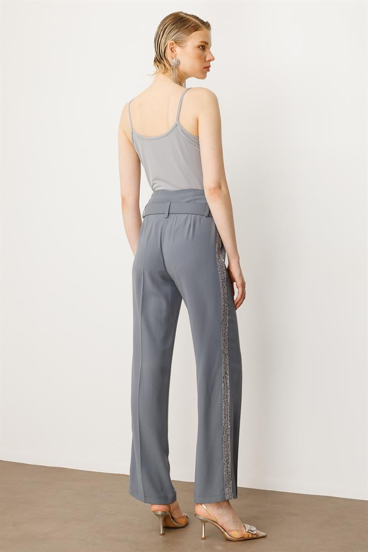 Modailgi  Pul Payet Şeritli Pantolon - 7032 Gümüş