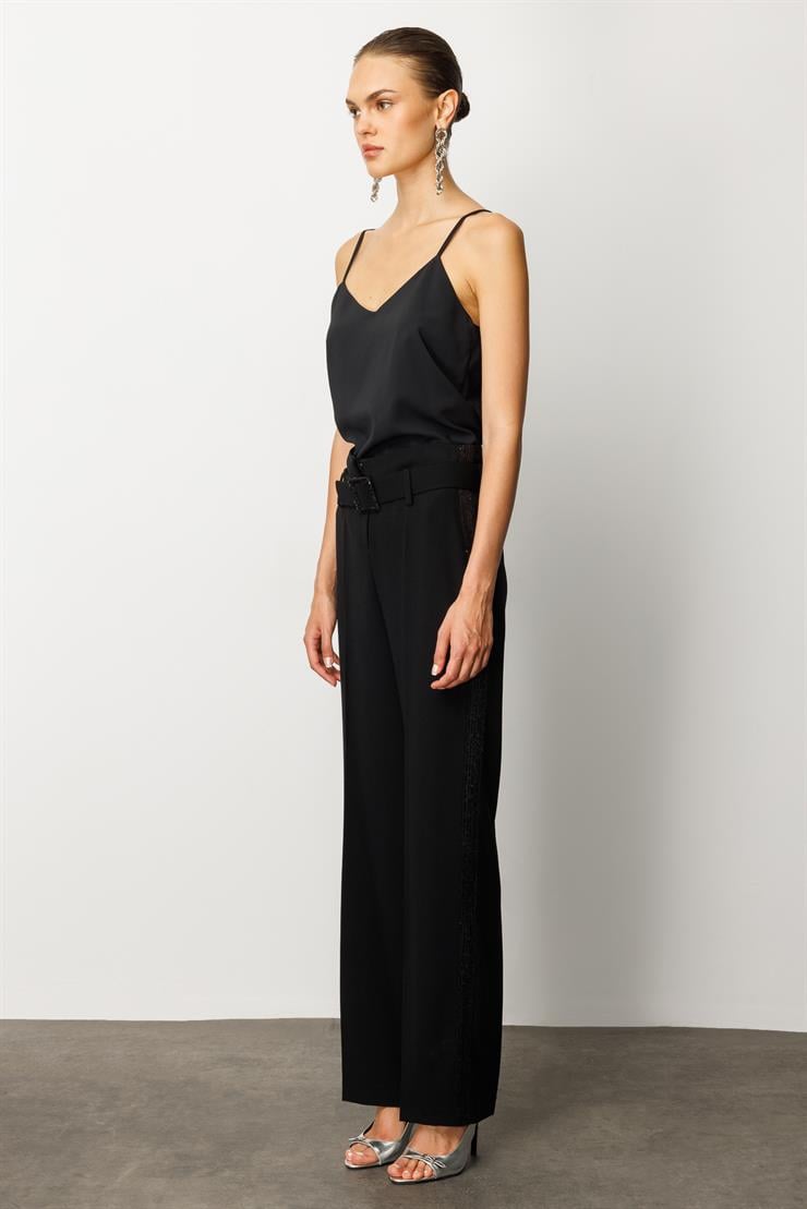 Modailgi  Pul Payet Şeritli Pantolon - 7032 Siyah