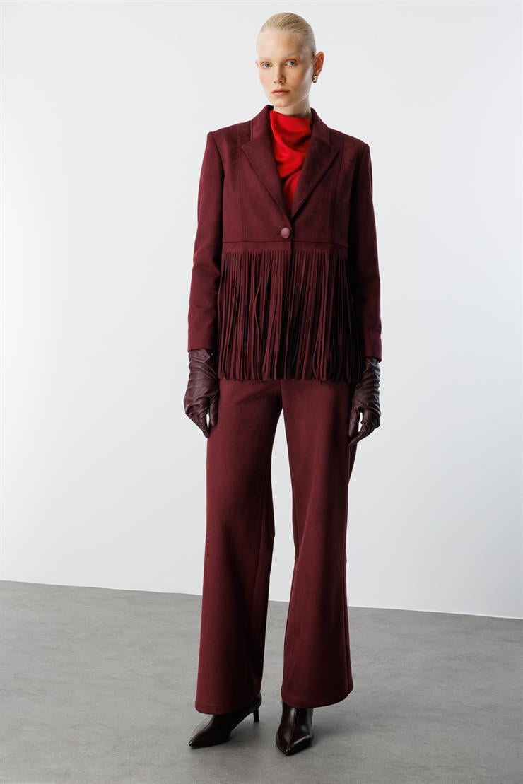 Modailgi  Püskül Detaylı Deri Ceket Bordo