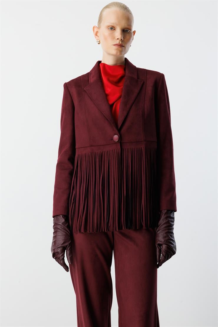 Modailgi  Püskül Detaylı Deri Ceket Bordo