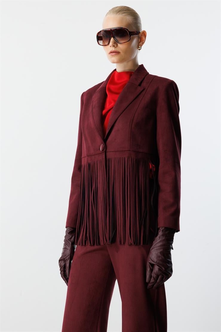 Modailgi  Püskül Detaylı Deri Ceket Bordo
