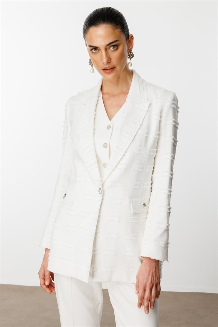 Modailgi  Rahat Kesim Tek Düğme Kapamalı Ceket Ekru