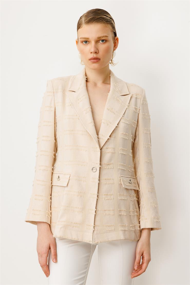 Modailgi  Rahat Kesim Tek Düğme Kapamalı Ceket Taş