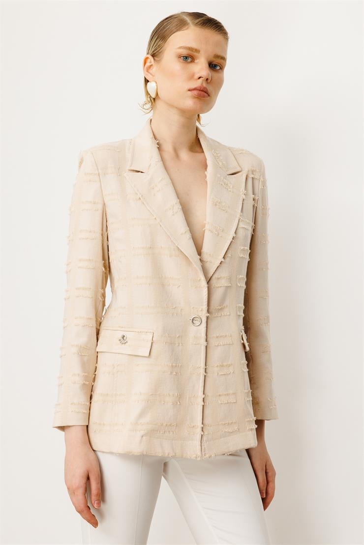 Modailgi  Rahat Kesim Tek Düğme Kapamalı Ceket Taş