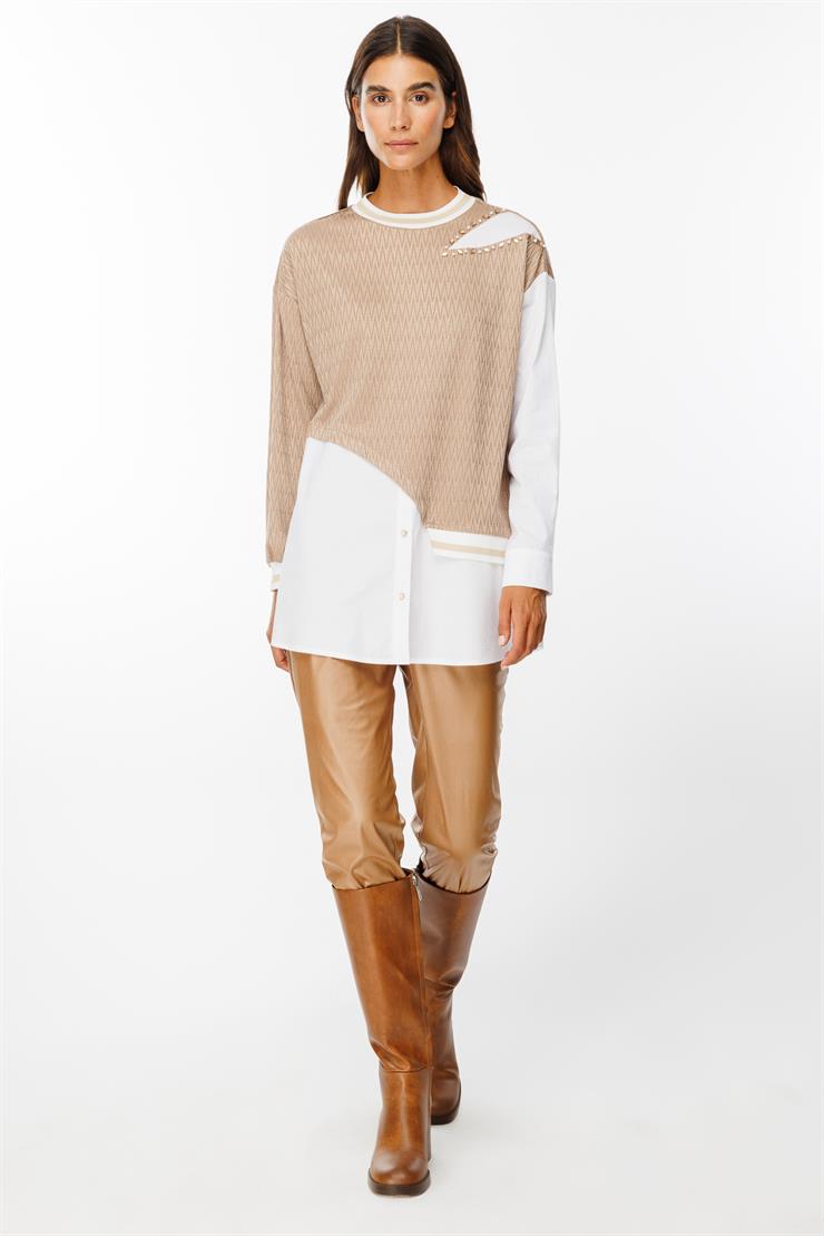 Modailgi  Ribana Detaylı Asimetrik Tunik Camel