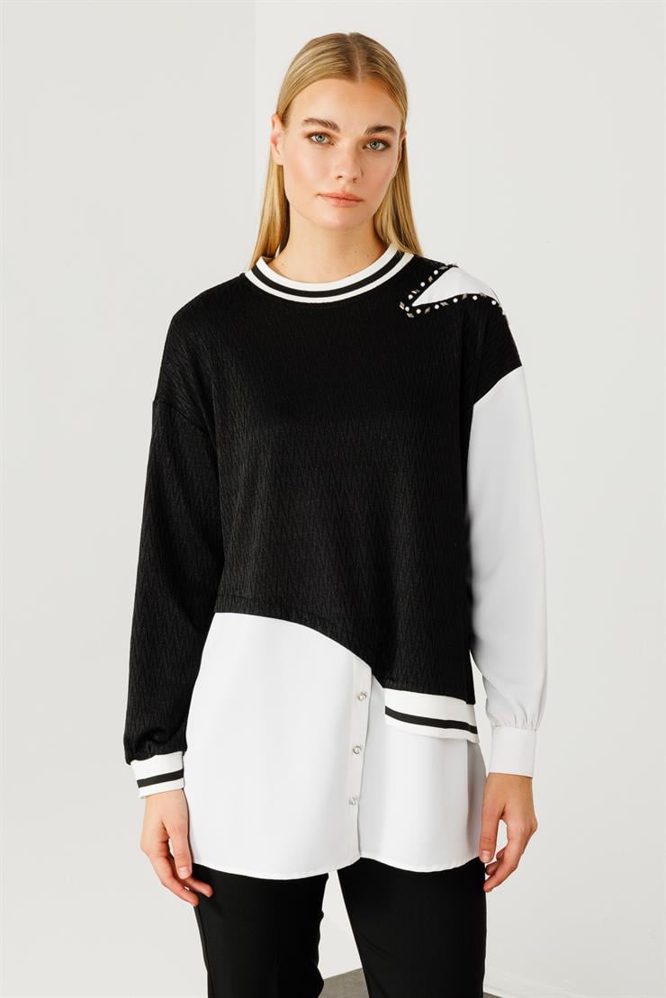 Modailgi  Ribana Detaylı Asimetrik Tunik Siyah