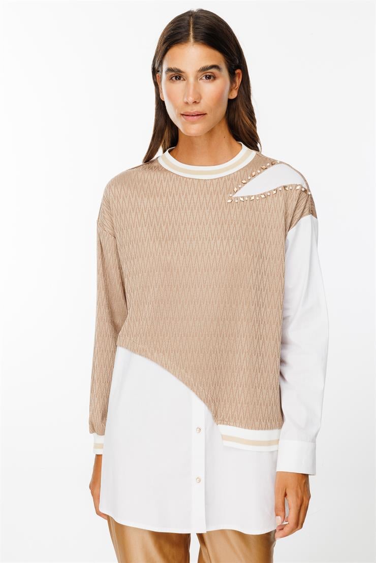 Modailgi  Ribana Detaylı Asimetrik Tunik Camel