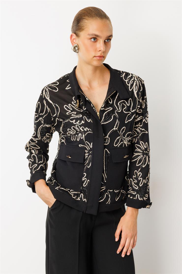 Modailgi  Ribana Detaylı İçlik Kaplamalı Düğme Kapamalı Kordone Ceket Gold