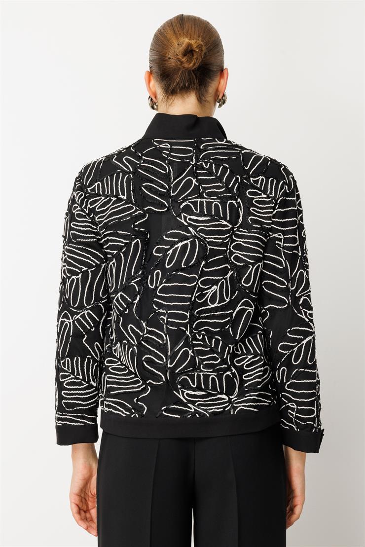 Modailgi  Ribana Detaylı İçlik Kaplamalı Düğme Kapamalı Kordone Ceket Siyah