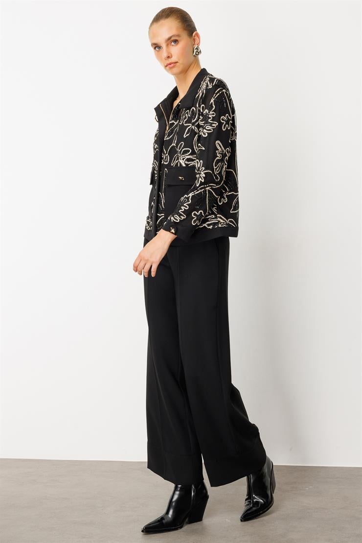 Modailgi  Ribana Detaylı İçlik Kaplamalı Düğme Kapamalı Kordone Ceket Gold